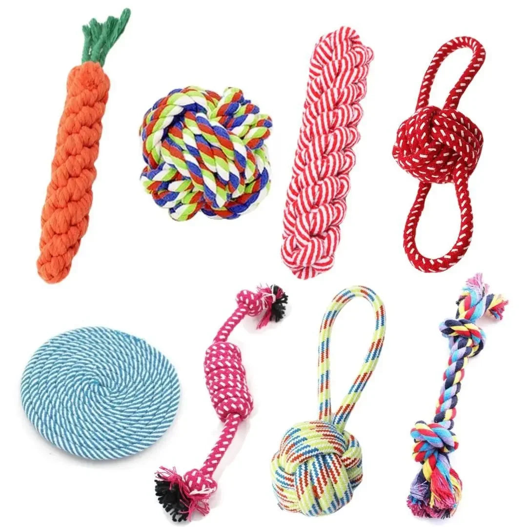 Brinquedo para Cães — Bola de Corda em Algodão em Forma de Cenoura / Halter / Nó – Resistente, Durável e Ideal para Limpeza dos Dentes