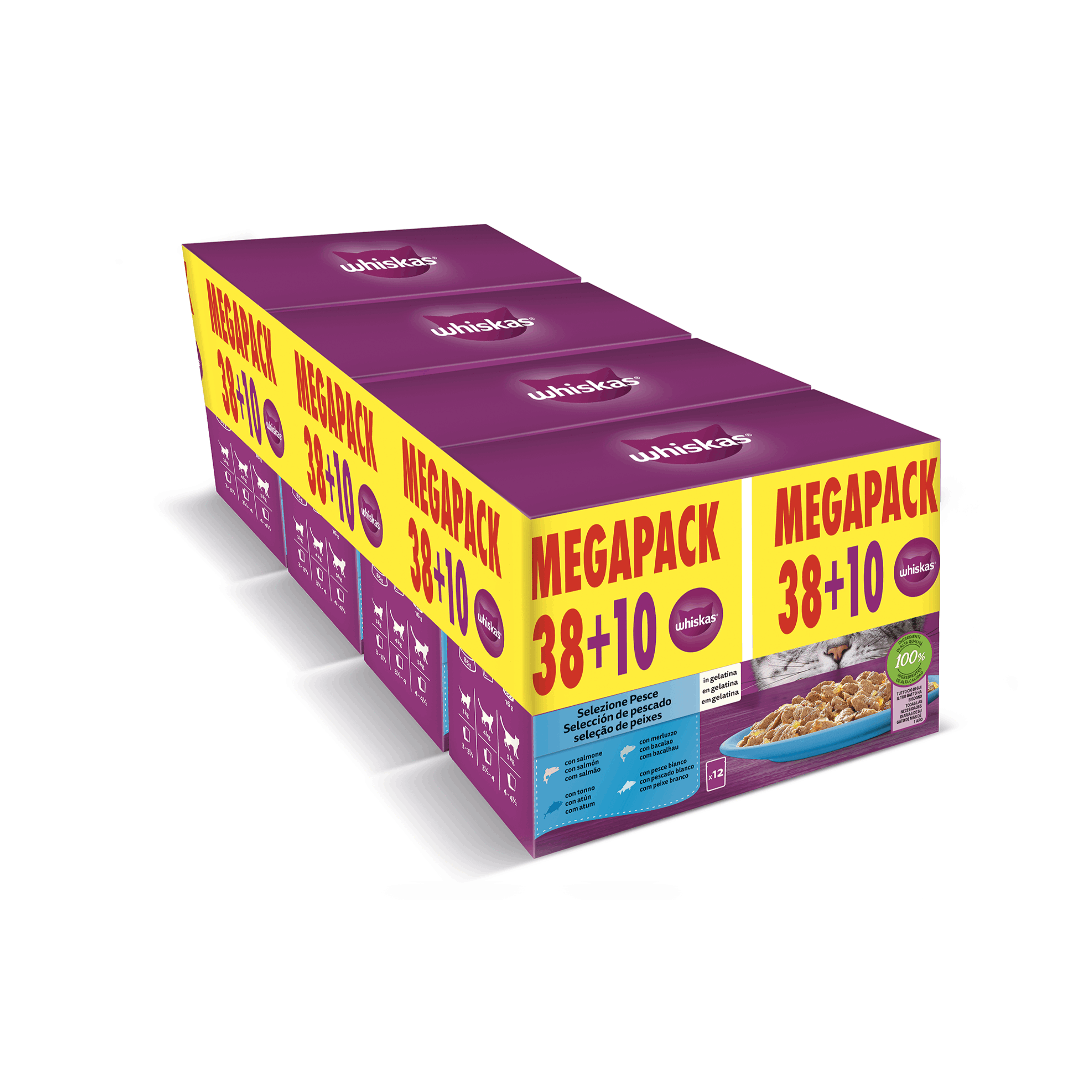 Whiskas Megapack Fish – 48 Sachês 85g | Seleção de Peixes em Gelatina para Gatos Adultos