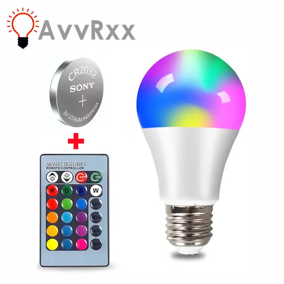 💡 Lâmpada LED RGB E27 – Spotlight Inteligente AC 85-265V, 4W/10W/15W, Controle IR, RGBW para Decoração de Casa