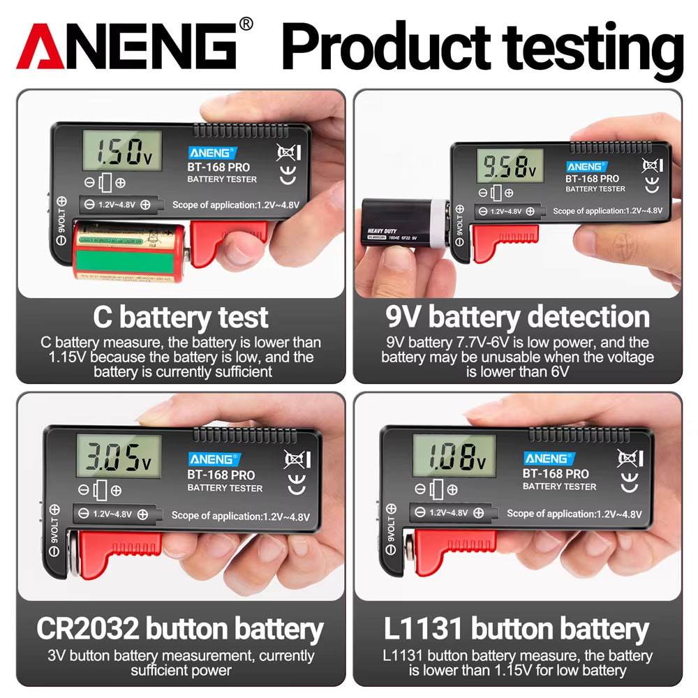 BT-168 PRO 🔋 Testador Digital de Baterias – Verificador Universal com Display para Pilhas AA, AAA, Botão, Lítio e Mais
