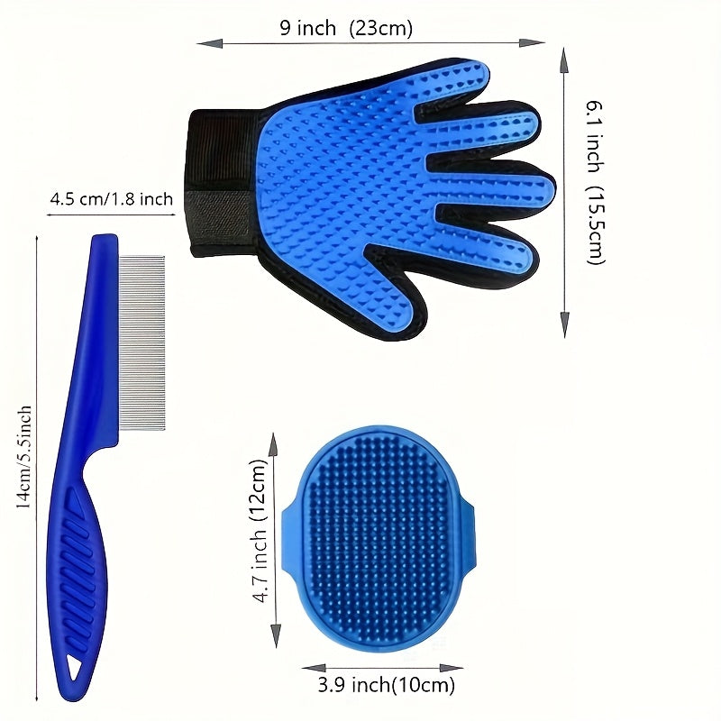 Kit Completo de Cuidados com Pelos de Pets – 2 ou 4 Peças | Luva Removedora, Escova de Massagem e Pente