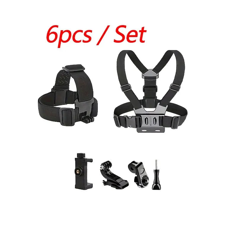 🎥 Kit Completo de Acessórios para Câmera de Ação – Suporte de Cabeça, Peito e Montagens Ajustáveis (Compatível com GoPro, Insta360, Osmo, SJCAM, AKASO e Smartphones)