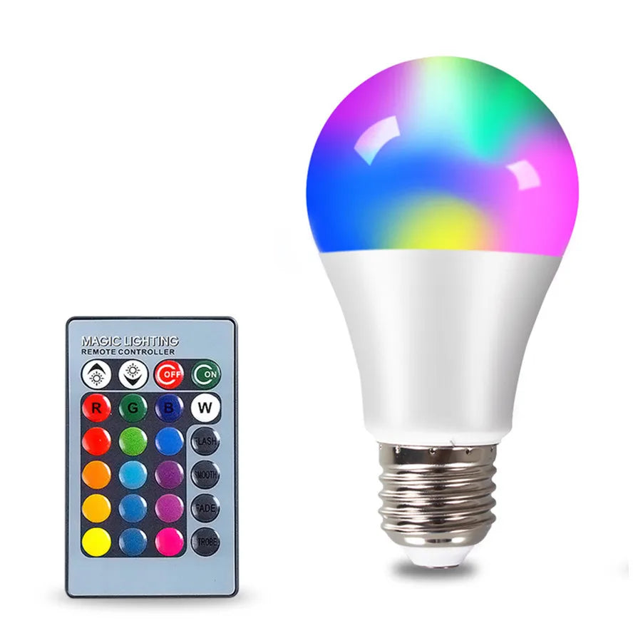 💡 Lâmpada LED RGB E27 – Spotlight Inteligente AC 85-265V, 4W/10W/15W, Controle IR, RGBW para Decoração de Casa
