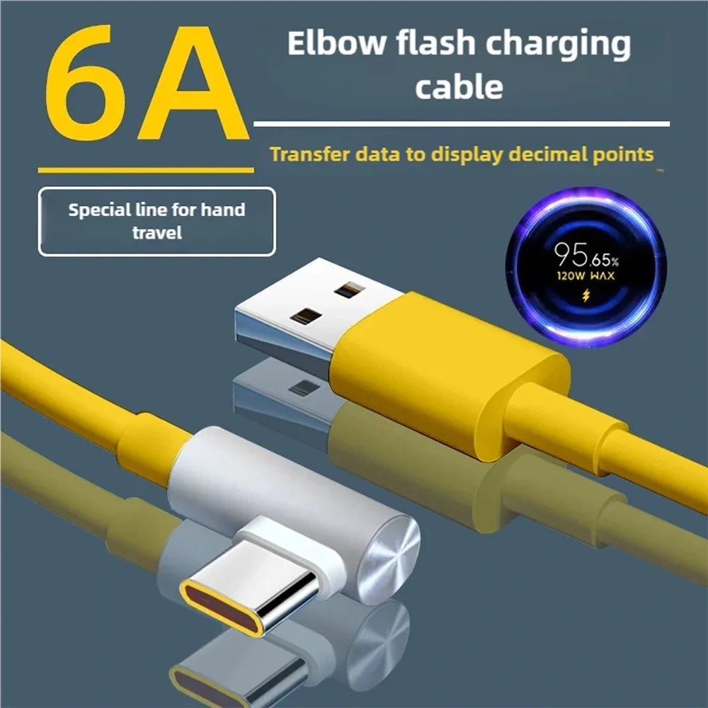 Cabo USB-C 120W / 6A 90° Super Fast Charging – Xiaomi 14 Ultra, Poco, Redmi