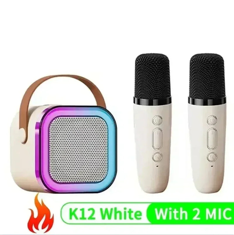 K12 Microfone Karaoke Bluetooth com RGB Luz – Duplo, 5W Subwoofer, Caixa de Som Portátil para Crianças e Festa em Família