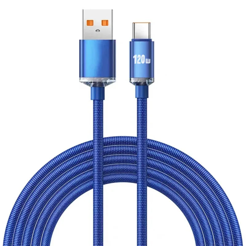 Cabo USB-C 120W / 6A – Super Fast Charging para Samsung, Realme, Xiaomi, Huawei