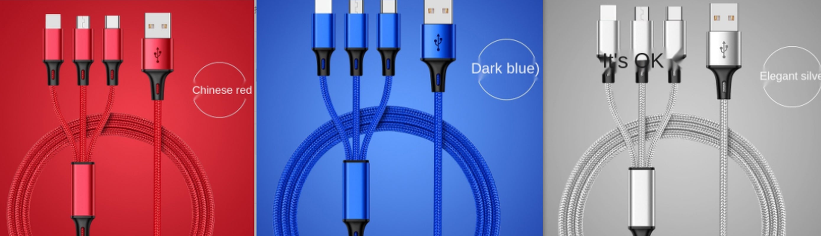 Cabo 3 em 1 Trançado – Mini e Multiuso para Carregamento e Dados