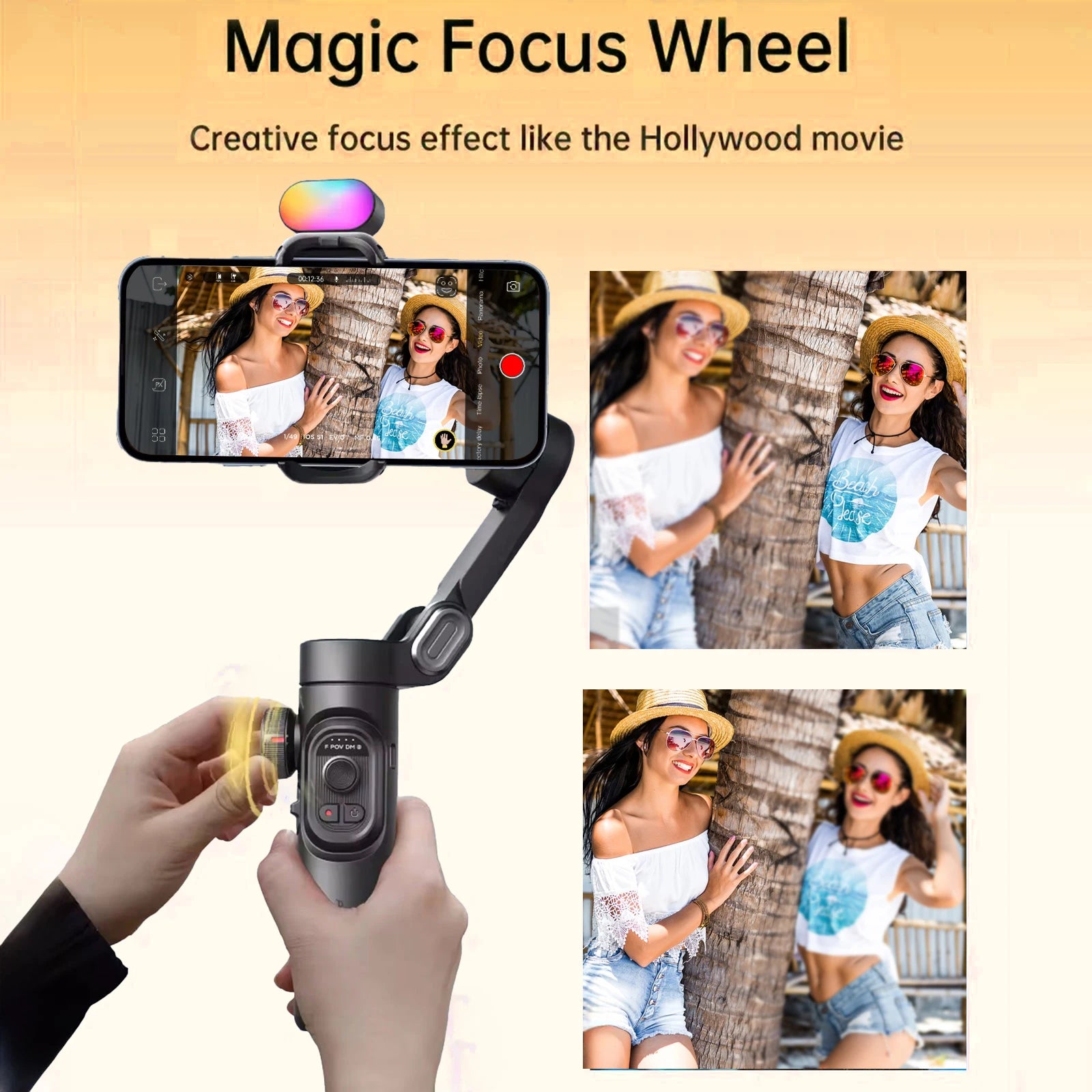 Smart XE Gimbal Estabilizador 3 Eixos 📱🎥 – Dobrável com Luz Magnética para Gravação de Vídeos Profissionais no iPhone e Android
