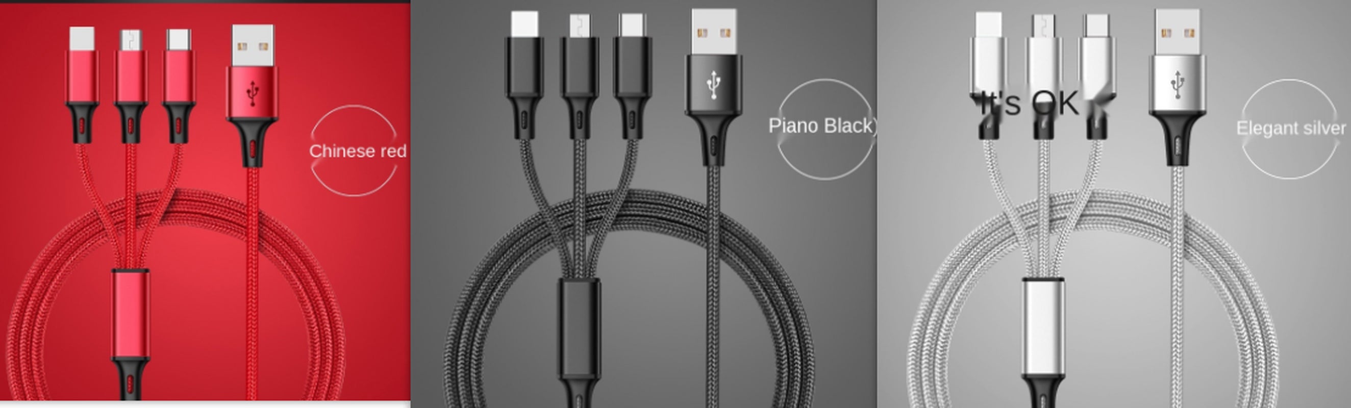 Cabo 3 em 1 Trançado – Mini e Multiuso para Carregamento e Dados