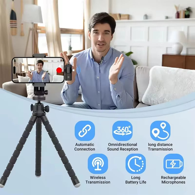 Mini Lavalier Microfone Portátil – Lapela Wireless para iPhone, iPad, Android, Type-C e Gravação de Vídeo