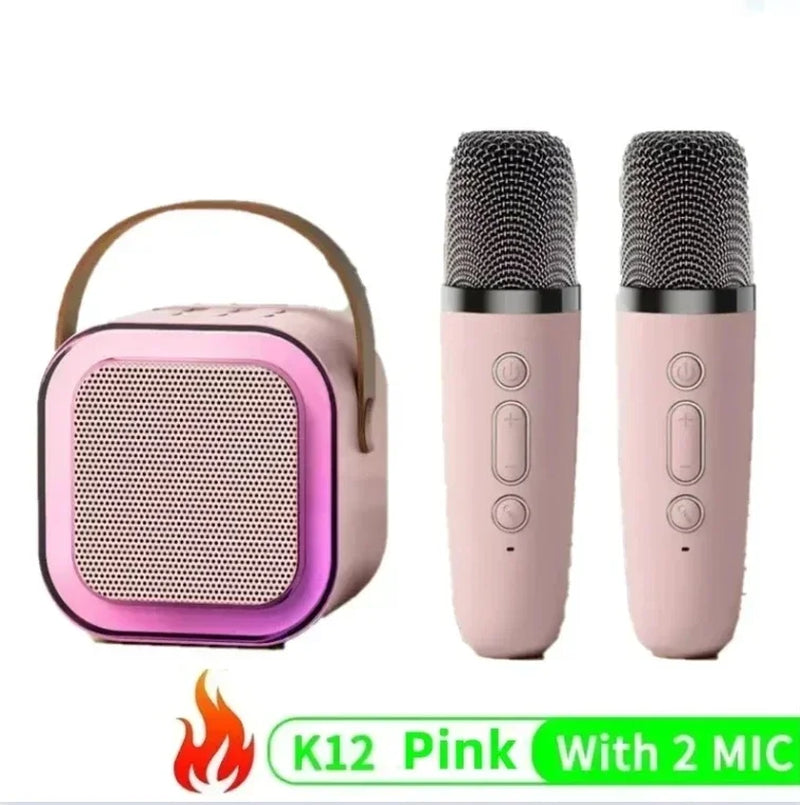 K12 Microfone Karaoke Bluetooth com RGB Luz – Duplo, 5W Subwoofer, Caixa de Som Portátil para Crianças e Festa em Família