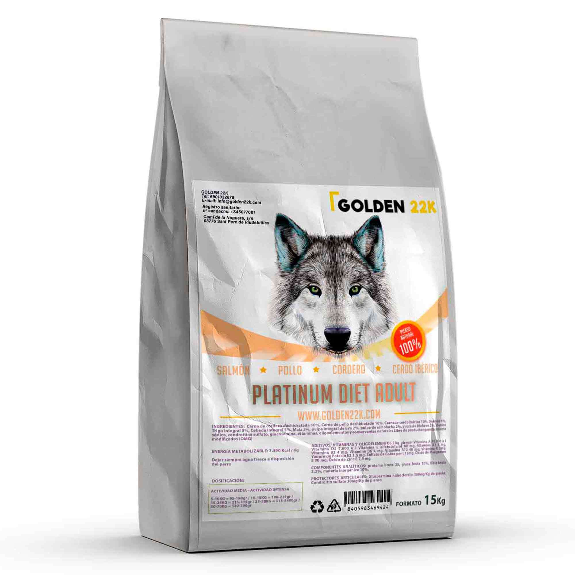 Ração Premium para Cães Adultos Golden 22K – Salmão, Frango, Cordeiro e Porco Ibérico | Alta Digestibilidade | Raças Médias e Grandes