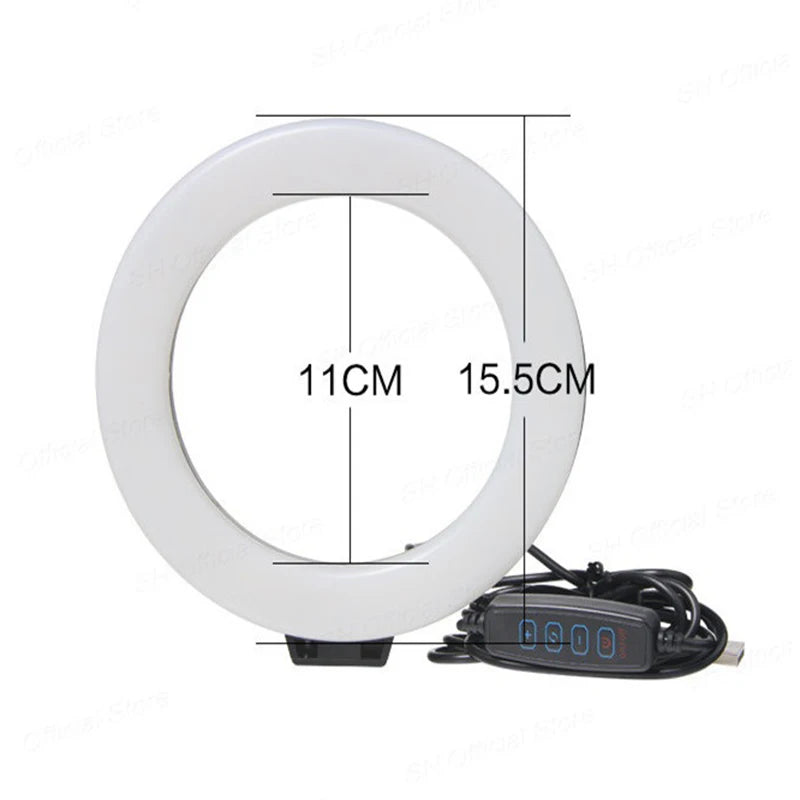 Ring Light LED 6” com Tripé 📸✨ – Iluminação Brilhante para Selfies, Vídeos, Lives, Maquiagem e Fotografia Profissional