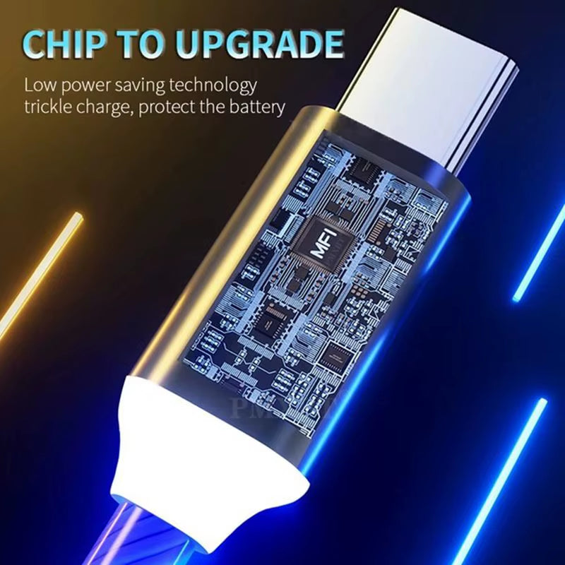 Cabo USB-C 3A com Luz LED – Carregamento Rápido e Transferência de Dados para Samsung, Huawei