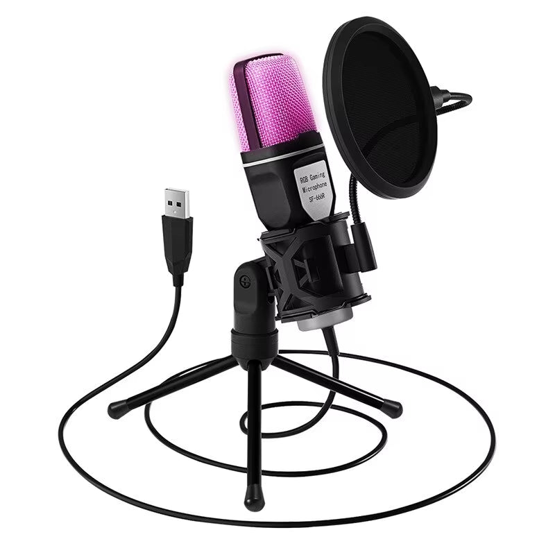 Microfone USB Condensador RGB – Gaming, Podcast, Streaming, Gravação para PC, Laptop e Desktop