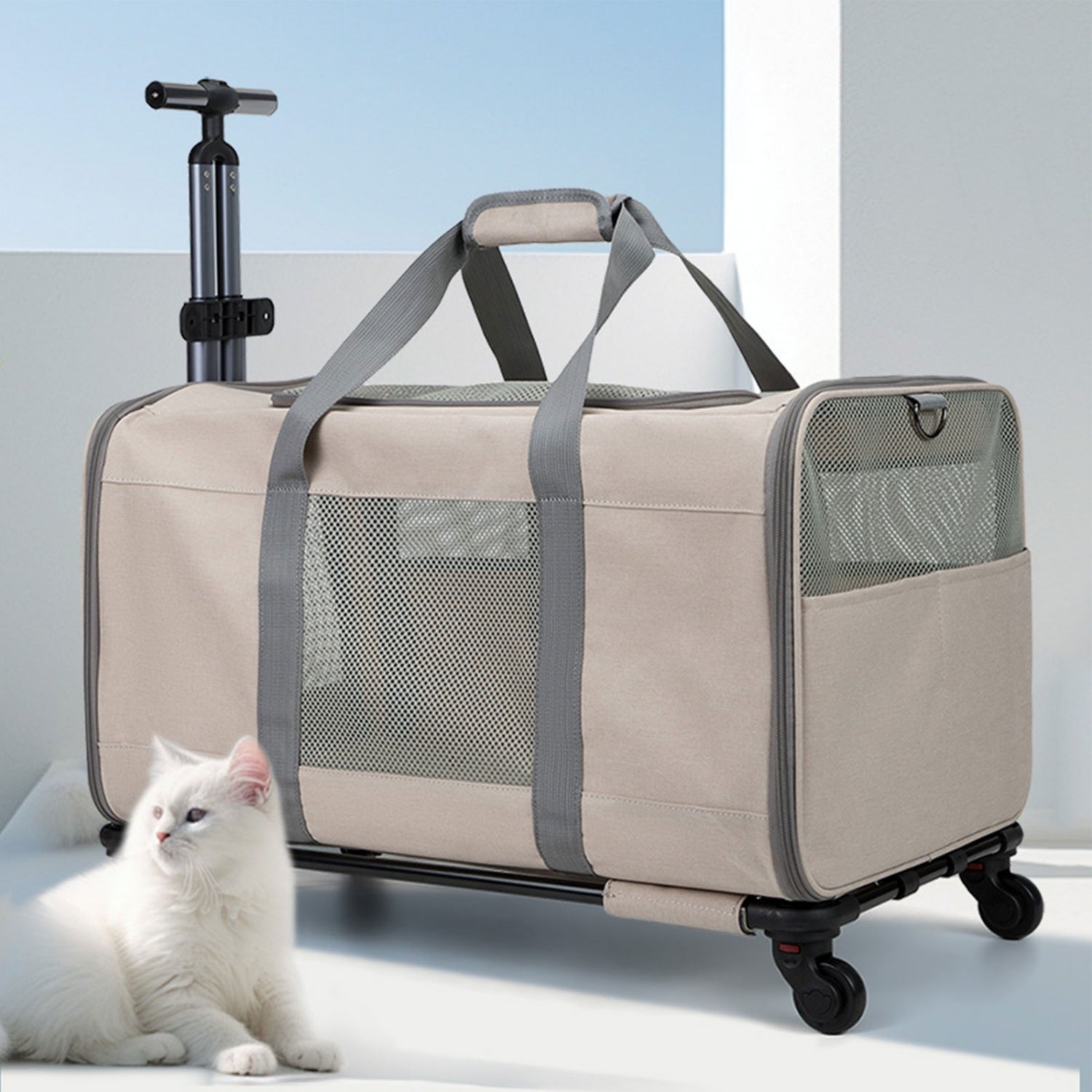 Carrinho de Transporte para Pets – Grande Capacidade 60×40×35 cm | Portátil, Dobrável e Multiuso | Para Gatos e Cães Médios
