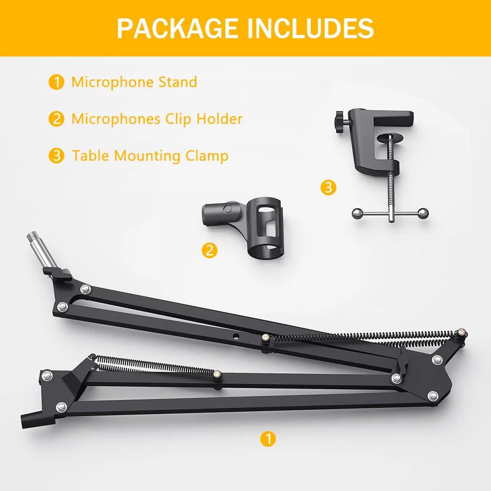Suporte de Microfone Suspensão Boom Arm – Scissor Arm Stand Ajustável para Podcast, Streaming e YouTube